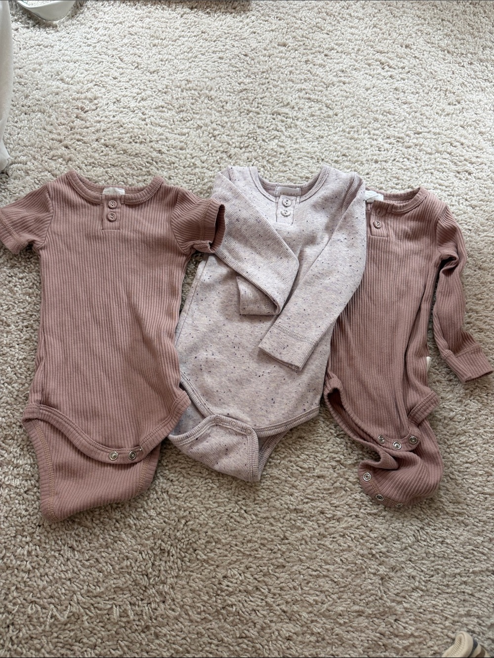 Jamie Kay Ribbed Mauve & Speckled Light Pink Baby One-Piece Bodysuits Set